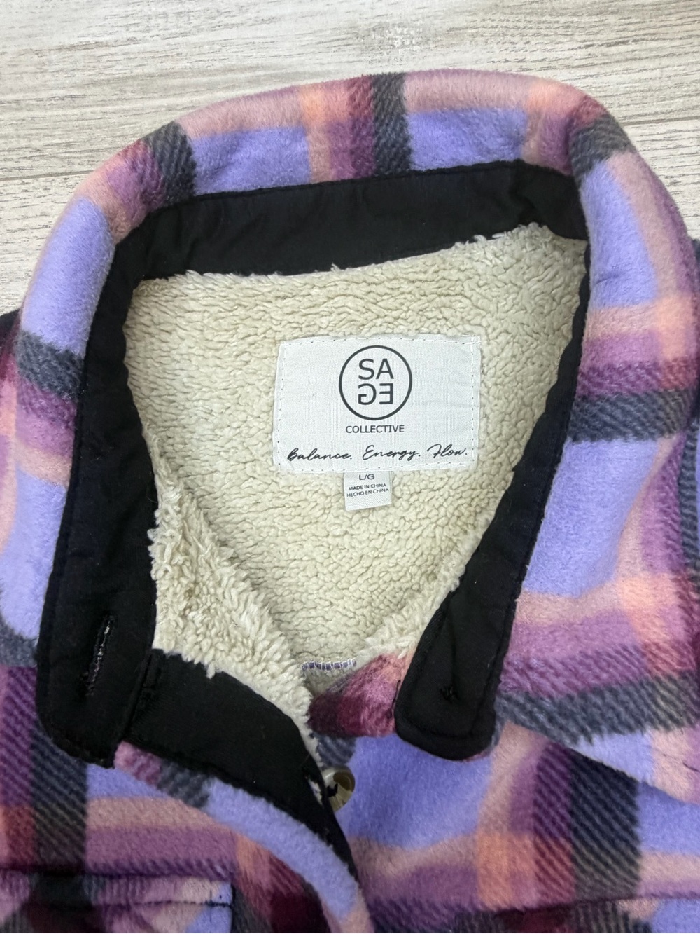 Sage Collective Purple Plaid Sherpa Lined Fleece Shacket Jacket - Women's L - Picture 6 of 8
